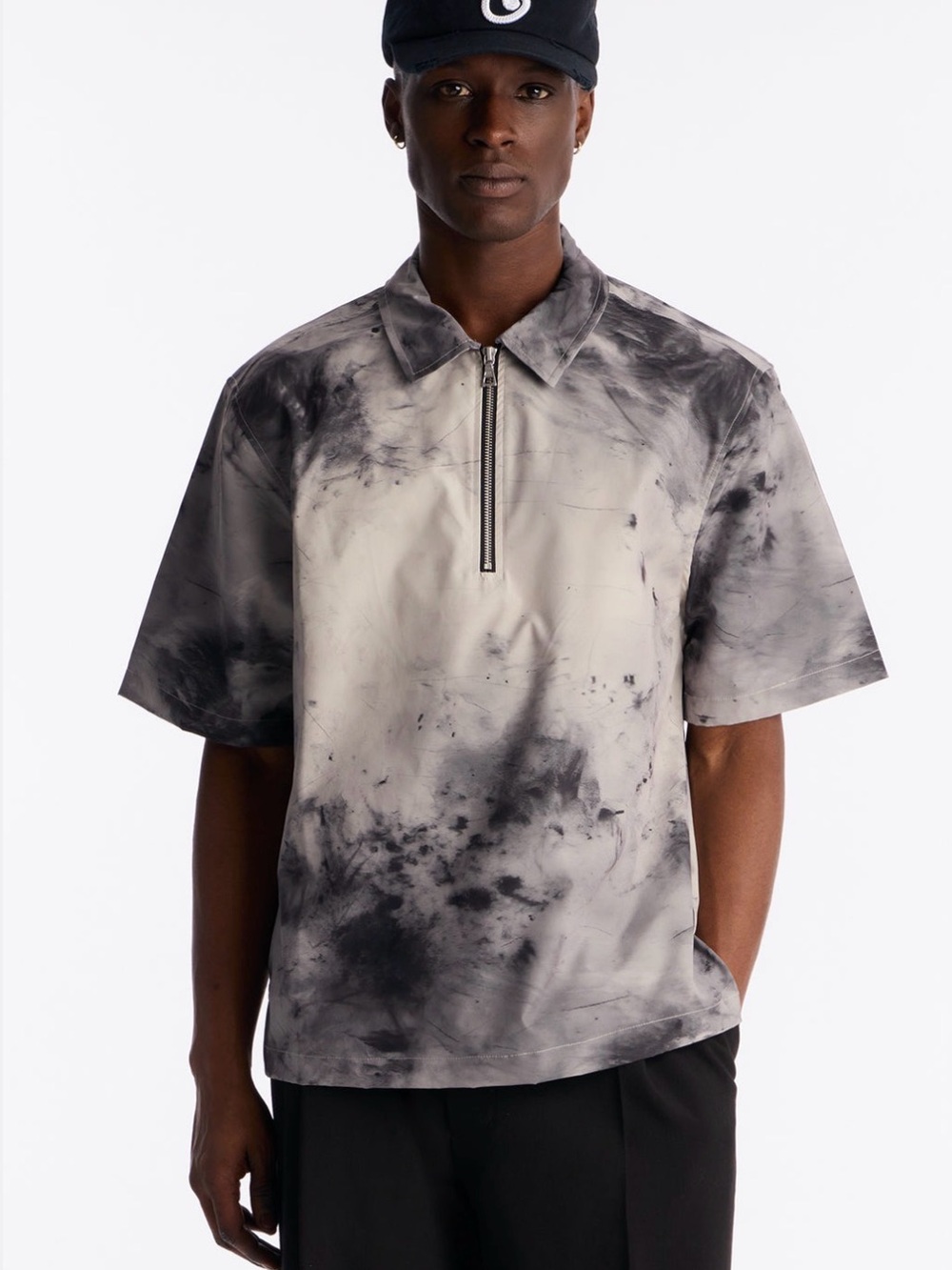 Men's Black & Gray Tie-Dye Zip Shirt
